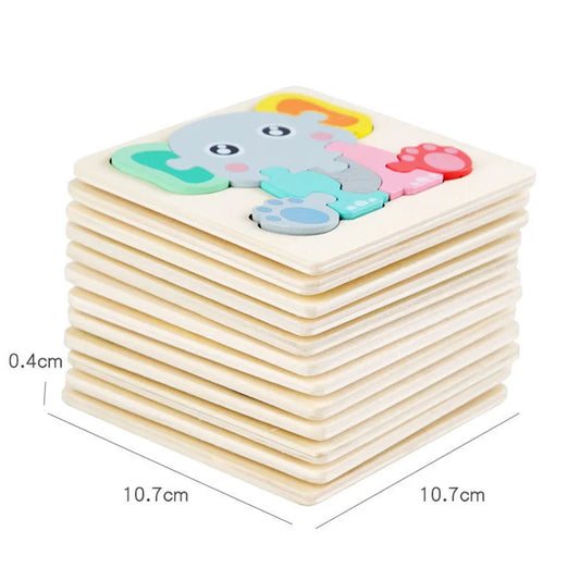 10.7cm/4.21in Kids Colorful 3D Puzzles Montessori Games Cartoon Animals Jigsaw Puzzle Baby Educational Wooden Toys for Children
