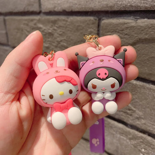 Anime Sanrio Hello Kitty Figures Keychain Kuromi My Melody Action Figural Model PVC Key Ring Cinnamoroll Figurine Birthday Gifts