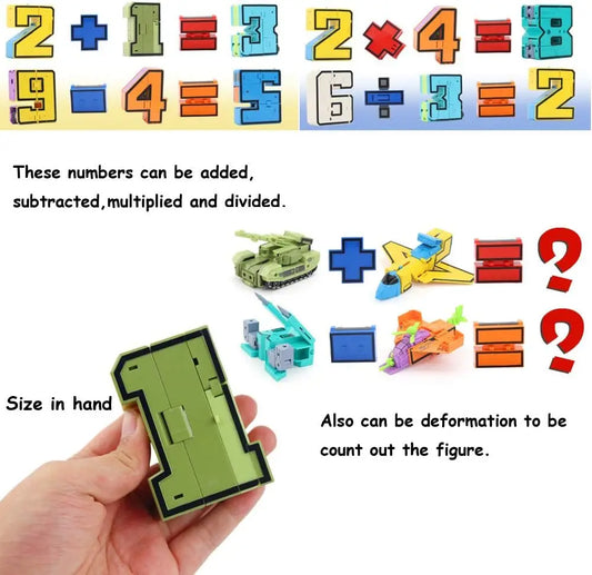 20PCS Assemble Number Robots Transformation Toys Army Building Block Action Figure Deformation Toy Car for Boy Baby Kids Toddler